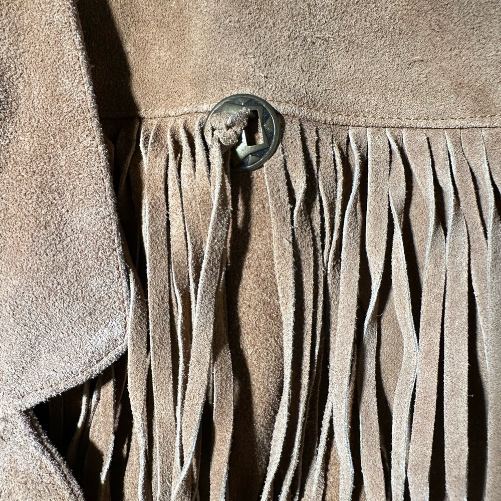 Women’s vintage Tan Leather Jacket with fringe size Medium - Picture 2 of 6